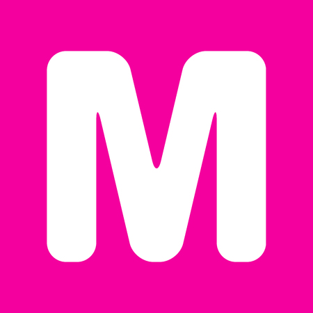 Letter M sign design template element. White icon at magenta background.のイラスト素材