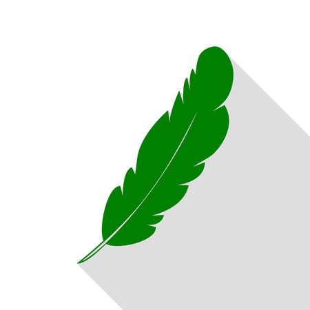 Feather sign illustration. Green icon with flat style shadow path.のイラスト素材