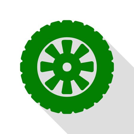 Road tire sign. Green icon with flat style shadow path.のイラスト素材