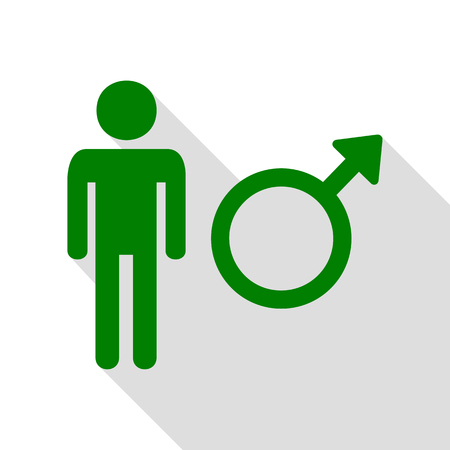 Male sign illustration. Green icon with flat style shadow path.のイラスト素材