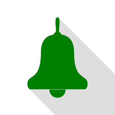 Bell Alarm, handbell sign. Green icon with flat style shadow path.のイラスト素材