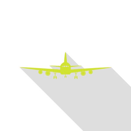 Flying Plane sign. Front view. Pear icon with flat style shadow path.の写真素材