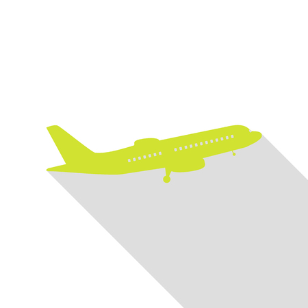 Flying Plane sign. Side view. Pear icon with flat style shadow path.の写真素材