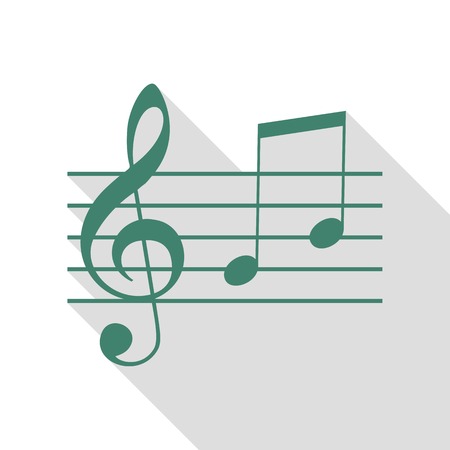 Music violin clef sign. G-clef and notes G, H. Veridian icon with flat style shadow path.のイラスト素材