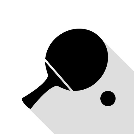 Ping pong paddle with ball. Black icon with flat style shadow path.のイラスト素材
