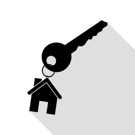 key with keychain as an house sign. Black icon with flat style shadow path.のイラスト素材
