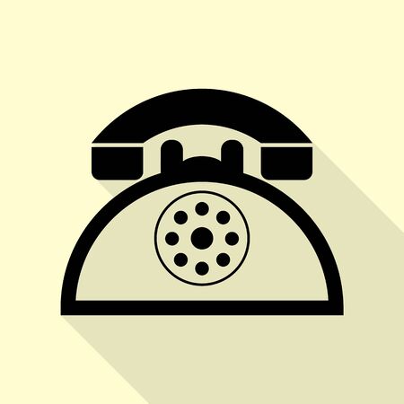 Retro telephone sign. Black icon with flat style shadow path on cream background.のイラスト素材