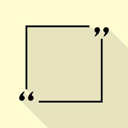 Text quote sign. Black icon with flat style shadow path on cream background.のイラスト素材