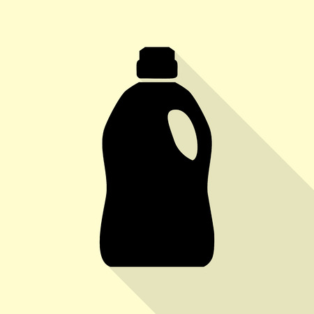 Plastic bottle for cleaning. Black icon with flat style shadow path on cream background.のイラスト素材