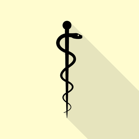 Symbol of the Medicine. Black icon with flat style shadow path on cream background.のイラスト素材