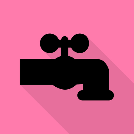 Water faucet sign illustration. Black icon with flat style shadow path on pink background.のイラスト素材