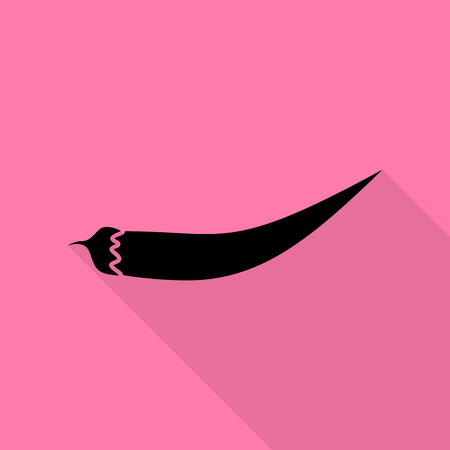 Chilli pepper sign. Black icon with flat style shadow path on pink background.のイラスト素材