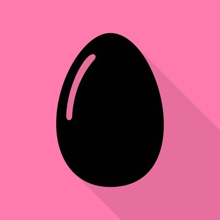Chiken egg sign. Black icon with flat style shadow path on pink background.のイラスト素材
