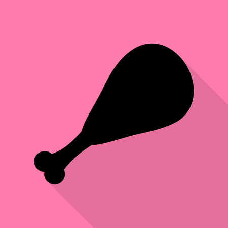 Chicken leg sign. Black icon with flat style shadow path on pink background.のイラスト素材