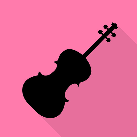 Violine sign illustration. Black icon with flat style shadow path on pink background.のイラスト素材