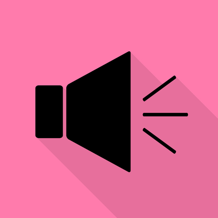Sound sign illustration with mute mark. Black icon with flat style shadow path on pink background.のイラスト素材