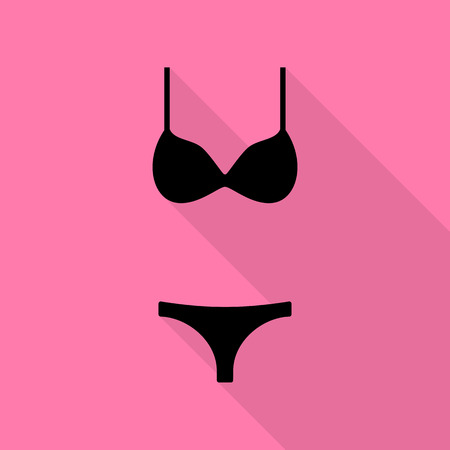 Women wimsuit sign. Black icon with flat style shadow path on pink background.のイラスト素材