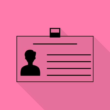 Identification card sign. Black icon with flat style shadow path on pink background.のイラスト素材