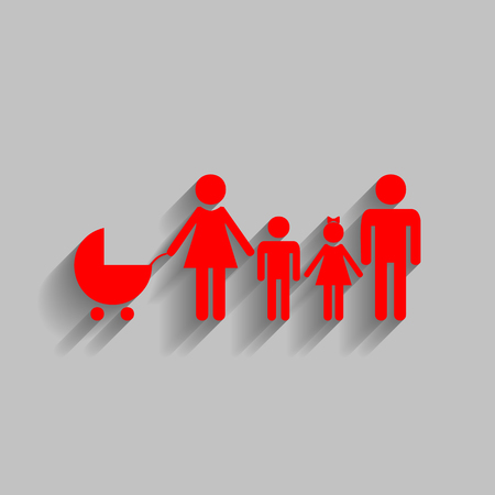 Family sign illustration. Vector. Red icon with soft shadow on gray background.のイラスト素材
