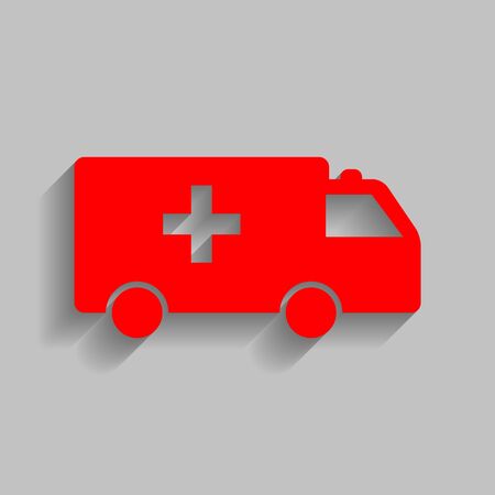 Ambulance sign illustration. Vector. Red icon with soft shadow on gray background.のイラスト素材