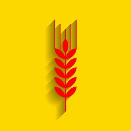 Wheat sign illustration. Vector. Red icon with soft shadow on golden background.のイラスト素材