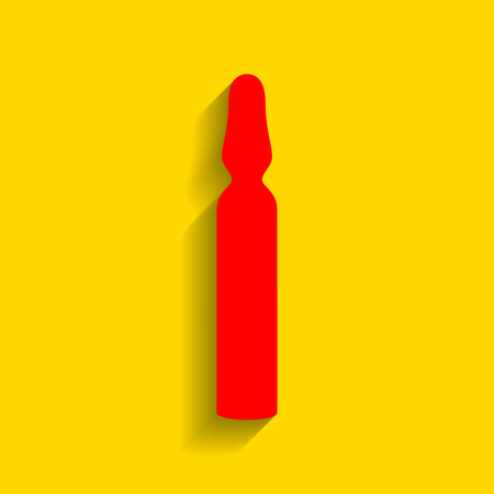 Medical ampoule sign. Vector. Red icon with soft shadow on golden background.のイラスト素材