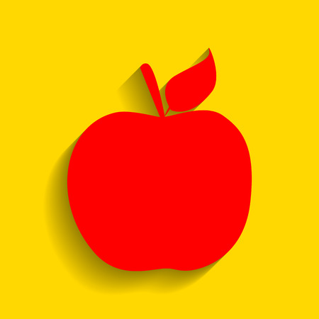 Apple sign illustration. Vector. Red icon with soft shadow on golden background.のイラスト素材