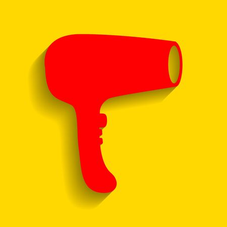 Hair Dryer sign. Vector. Red icon with soft shadow on golden background.のイラスト素材