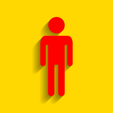 Man sign illustration. Vector. Red icon with soft shadow on golden background.のイラスト素材