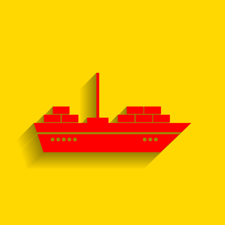 Ship sign illustration. Vector. Red icon with soft shadow on golden background.のイラスト素材
