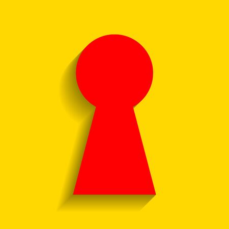 Keyhole sign illustration. Vector. Red icon with soft shadow on golden background.のイラスト素材