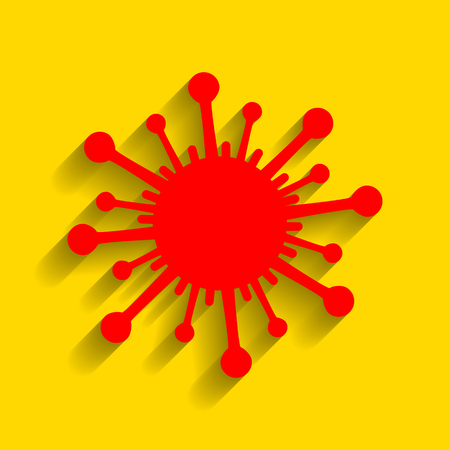 Virus sign illustration. Vector. Red icon with soft shadow on golden background.のイラスト素材
