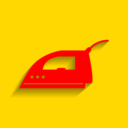 Smoothing Iron sign. Vector. Red icon with soft shadow on golden background.のイラスト素材