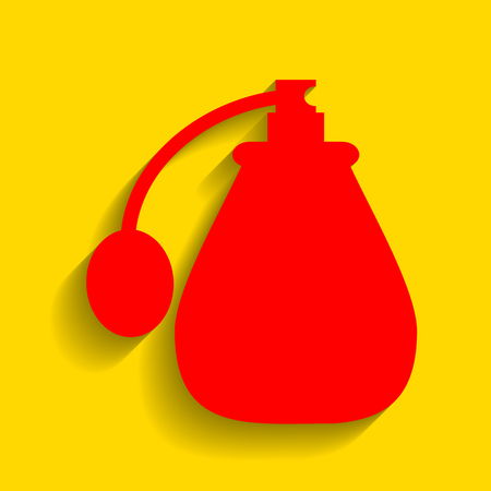 Vector black perfume icon set. Perfume Icon Object, Perfume Icon Picture. Vector. Red icon with soft shadow on golden background.のイラスト素材