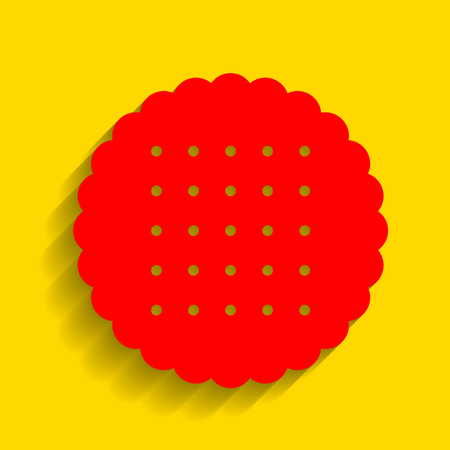 Pyramid sign illustration. Vector. Red icon with soft shadow on golden background.のイラスト素材