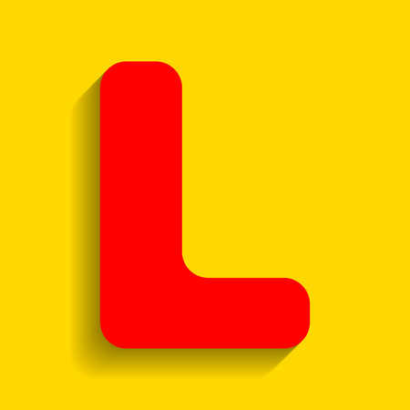 Letter L sign design template element. Vector. Red icon with soft shadow on golden background.のイラスト素材
