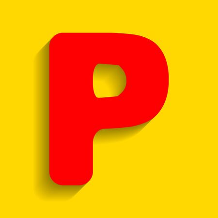 Letter P sign design template element. Vector. Red icon with soft shadow on golden background.のイラスト素材
