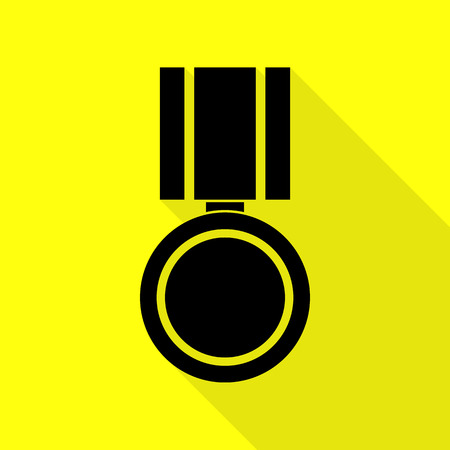 Medal sign illustration. Black icon with flat style shadow path on yellow background.のイラスト素材