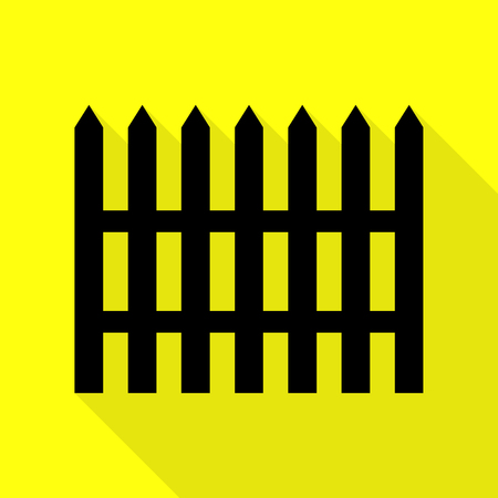 Fence simple sign. Black icon with flat style shadow path on yellow background.のイラスト素材