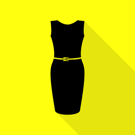 Dress sign illustration. Black icon with flat style shadow path on yellow background.のイラスト素材