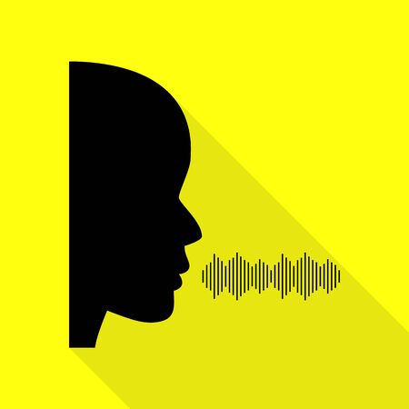 People speaking or singing sign. Black icon with flat style shadow path on yellow background.のイラスト素材