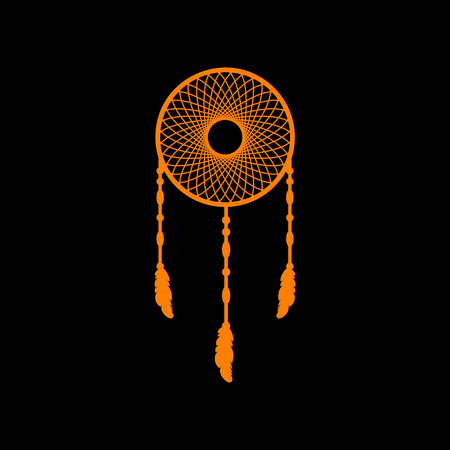 Dream catcher sign. Orange icon on black background. Old phosphor monitor. CRT.のイラスト素材