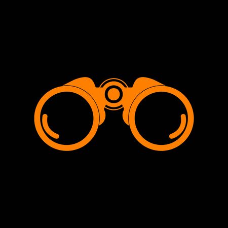 Binocular sign illustration. Orange icon on black background. Old phosphor monitor. CRT.のイラスト素材