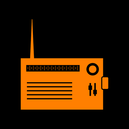 Radio sign illustration. Orange icon on black background. Old phosphor monitor. CRT.のイラスト素材