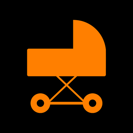 Pram sign illustration. Orange icon on black background. Old phosphor monitor. CRT.