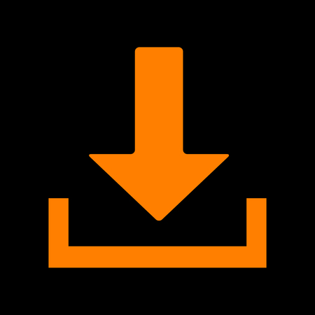 Download sign illustration. Orange icon on black background. Old phosphor monitor. CRT.のイラスト素材