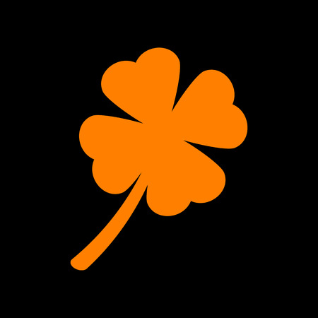 Leaf clover sign. Orange icon on black background. Old phosphor monitor. CRT.のイラスト素材