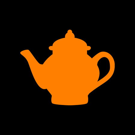 Tea maker sign. Orange icon on black background. Old phosphor monitor. CRT.のイラスト素材