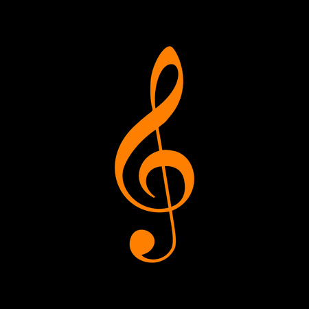 Music violin clef sign. G-clef. Treble clef. Orange icon on black background. Old phosphor monitor. CRT.のイラスト素材