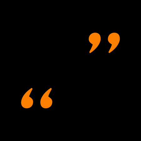 Quote sign illustration. Orange icon on black background. Old phosphor monitor. CRT.のイラスト素材
